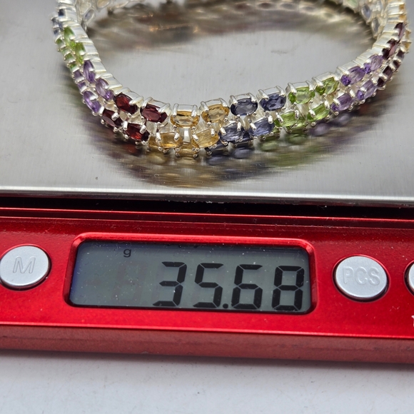 Sterling Silver 925 Rainbow Gemstone Tennis Bracelet Crown Mark 6.75” Estate - Picture 10 of 10